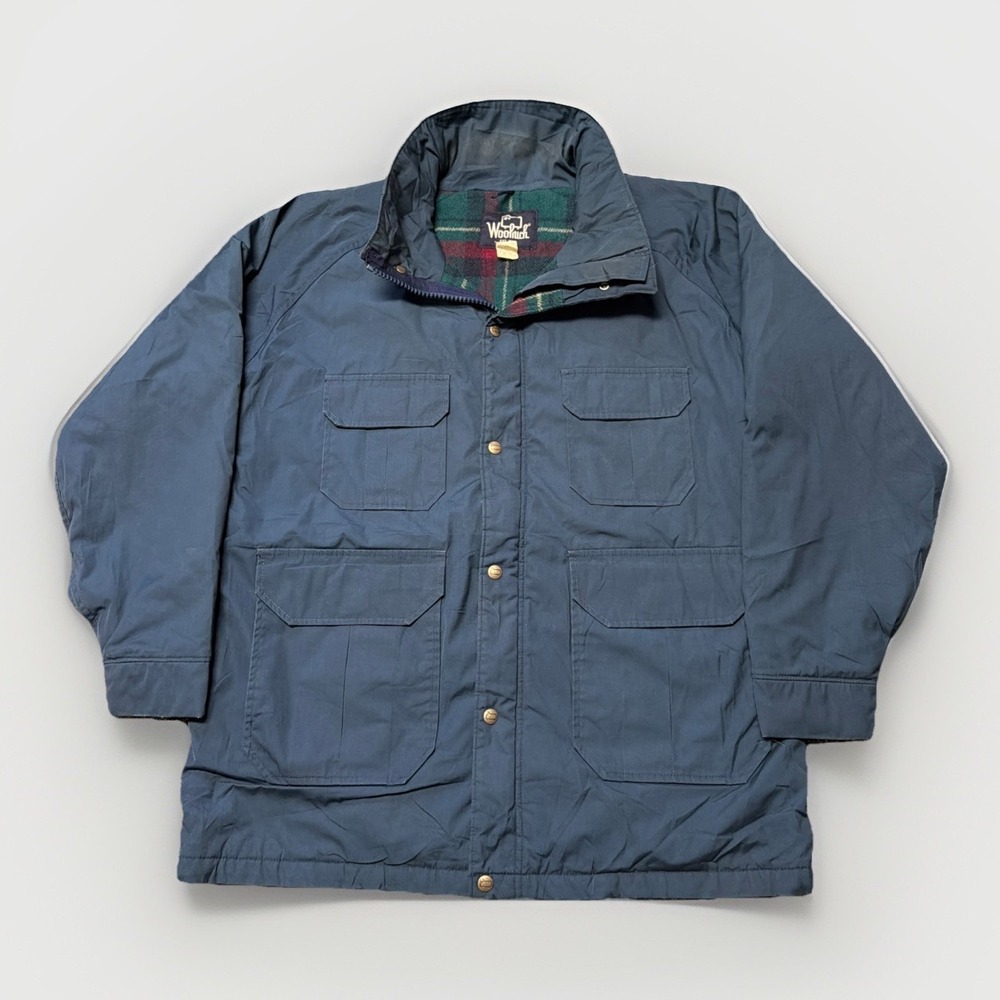 VTG 80s Woolrich Mountain Parka Mens Large Blue Wool Lined Chore‎ Barn Coat USA